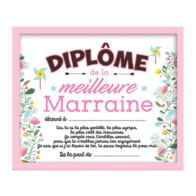 Diplome Comique Encadre De La Meilleure Marraine Pour Femme Sur Cadeaux Et Anniversaire