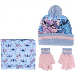 Set Hiver Angel & Stitch Disney - Bonnet à Pompon, Gants et Tour de Cou